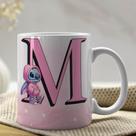 Caneca de Porcelana Personalizada Stitch Letras A-Z 325ml Rosa