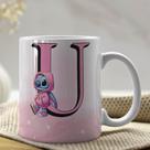 Caneca de Porcelana Personalizada Stitch Letras A-Z 325ml Rosa