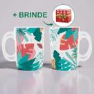 Caneca De Porcelana Personalizada Tema Plantas e Floral Exótico Com Caixa de Brinde
