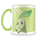 Caneca de Porcelana Pokémon Chikorita com Alça Verde