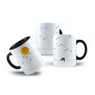 Caneca de Porcelana Por do Sol Passáros Reflexão Zen 325mL