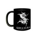 Caneca de Porcelana Preta Banda Sepultura Brasileira Metal