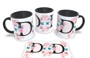 Caneca de Porcelana Preta Personalizada Coleção Alfabeto Iniciais Nomes