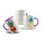 Caneca de Porcelana Rosa Abacaxi Pineapple Tropical 325mL