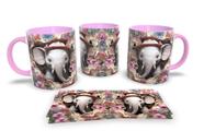 Caneca de Porcelana Rosa Personalizada Coleção Animal em 3D