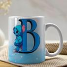 Caneca De Porcelana Stitch Letras A-z 325ml Azul B