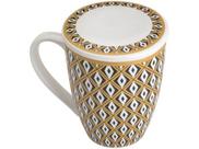 Caneca de Porcelana Super White C/Tampa e Filtro Tebas Preto/Dourado 310ml Caixa de Presente Lyor