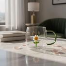 Caneca De Rosa 3d Vidro 400ml Presente Rosa Amor Flor 3d Verde Margarida