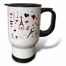 Caneca de viagem 3dRose Paris Girly vermelha branca azul 400 ml de aço inoxidável