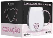 Caneca De Vidro Borossilicato 3D 350ML Coração Allmix