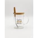 Caneca de Vidro Borossilicato 400ml com Tampa de Bambu e Colher de Metal Elegante e Funcional