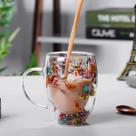 Caneca de Vidro Borossilicato Parede Dupla com Flores Secas 350ml