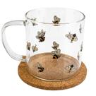 Caneca de Vidro com Pires Cortiça Petit 300ml Cor:Abelha
