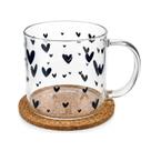 Caneca de Vidro com Pires de Cortiça Petit 350ml Cor:Coração