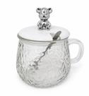 Caneca de Vidro com Tampa e Colher Urso Cromado Xícara Elegante para Café, Chá e Cappuccino