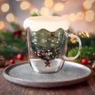 Caneca de vidro de Natal 3D com parede dupla 250ml com árvore verde na caixa presente
