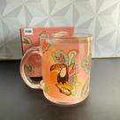 Caneca de vidro decorada estilo farm rosa 300ml com tucano para café chá leite cappuccino xicara Caneca de vidro decorada estilo farm rosa 300ml com tucano para café chá leite cappuccino xicara