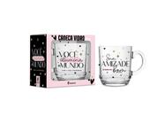 Caneca de vidro elegance 300ml frases amizade - sua presenca - Brasfoot Presentes