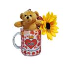 Caneca Dia das Mães 330ml + Urso Pelúcia + Girassol Presente Cor:Coração Vermelho