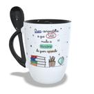 Caneca Dia dos Professores com Colher Interior e Alça Preto - Com Nome Caneca Dia dos Professores com Colher Interior e Alça Preto - Com Nome