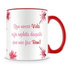 Caneca Do Bem Personalizada em Porcelana com Estampa de Flores e Interior Vermelho