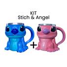 Caneca Do Stitch E Angel Casal Em Resina 3d Kit Presente