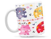 Caneca Elefante Flores Divertida Porcelana Xícara 325ml + Caixa Presente