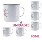 Caneca Esmaltada Com Desenho 80ml Retro kit 6 unidades