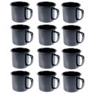 Caneca Esmaltada Retro 150ml Preta Vintage Jogo 12 Pcs