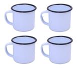 Caneca Esmaltada Retro 350ml Branca Vintage Jogo 4 Unidades