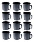 Caneca Esmaltada Retro 80ml Preta Vintage Jogo 12 Unidades