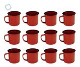 Caneca Esmaltada Retro 80ml Vermelha Vintage Jogo 12 Unidades