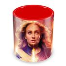 Caneca Fênix Negra Personalizada de Porcelana com Alça Vermelha - Mod.1