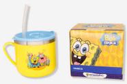 Caneca Flip Infantil 250 ML c/ tampa e canudo Bob Esponja Cor:amarela