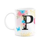 Caneca Floral Garden - Inicial do nome letra P - 325ml