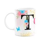 Caneca Floral Garden - Inicial do nome letra T - 325ml