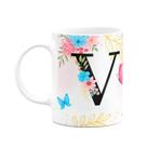 Caneca Floral Garden - Inicial do nome letra V - 325ml