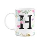 Caneca Floral - Inicial do nome letra H - 325ml