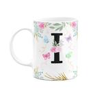 Caneca Floral - Inicial do nome letra I - 325ml