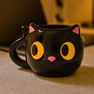 Caneca Gato Curioso Desconfiado Preto Cerâmica 350ml Canecas Diferentes