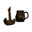 Caneca Guitarra Musical Preta com Dourado 2 Peças