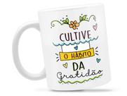 Caneca Habito de Gratidão Divertida Porcelana Xícara 325ml + Caixa