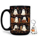 Caneca Hyturtle Cute Ghost Read Book 450 ml com chaveiro de cerâmica
