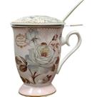 Caneca Infusora c/ Tampa Jardim em Porcelana 300ml