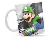 Caneca Luigi Com Café Divertida Porcelana Xícara 325ml + Caixa Presente