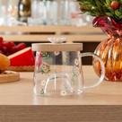 Caneca Lyor Daisy de Vidro com Pires de Bambu 330ml