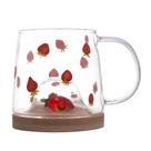 Caneca Lyor Morango de Vidro com Pires de Bambu 330ml