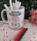 Caneca mágica + kit canetas coloridas