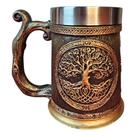 Caneca Medieval Artesanal Árvore da Vida Geek 3D em Resina Copo em Aço Inox Grande Térmico Chopp Ce