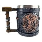 Caneca Medieval Artesanal Deuses Geek 3D em Resina Copo em Aço Inox Grande Térmico 400ML
